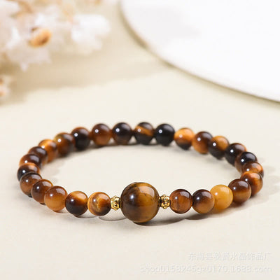 Buddha Stones Tiger Eye Black Obsidian Courage Beads Bracelet - Tiger Eye-6mm - image 2