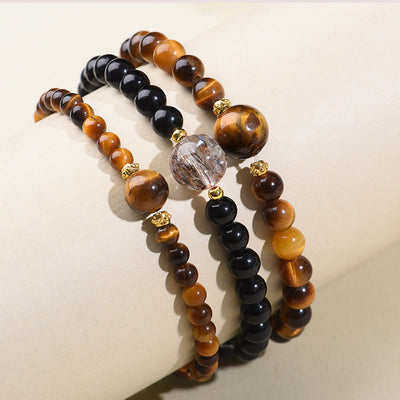 Buddha Stones Tiger Eye Black Obsidian Courage Beads Bracelet - image 10