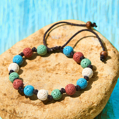 Buddha Stones Colorful Lava Rock Support Bracelet - Green+Red+Blue+White Beads(Wrist Circumference: 15-22cm) - image 11