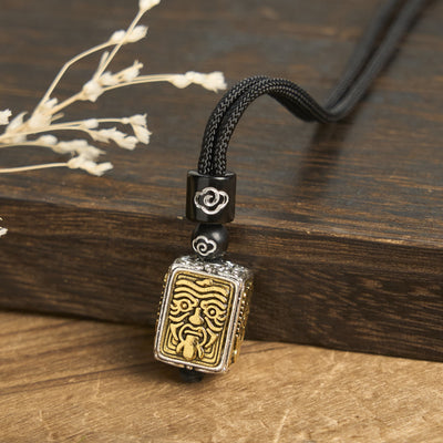 Buddha Stones Tibetan Zakiram Goddess Of Wealth Protection Rope Square Necklace Pendant - image 4