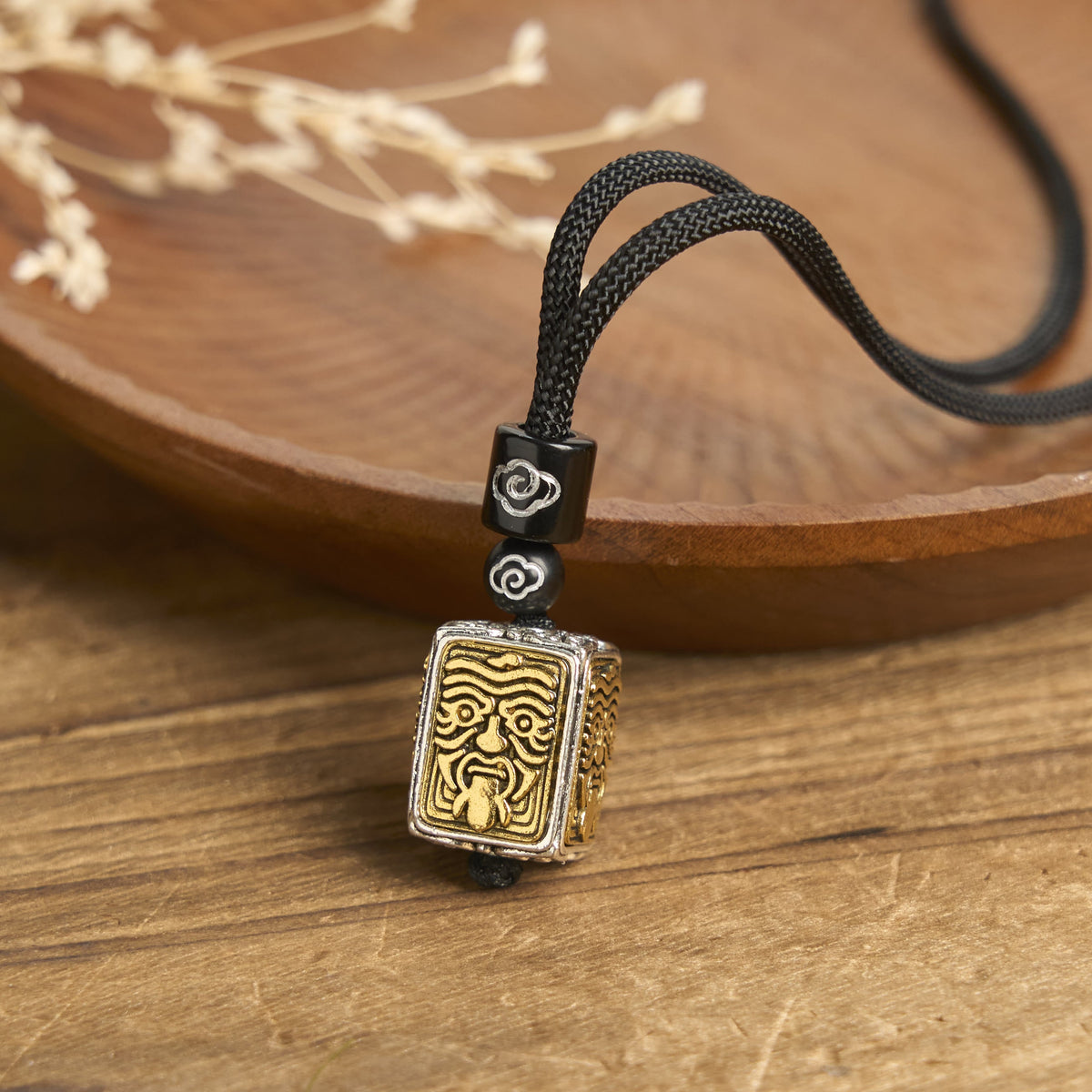 Buddha Stones Tibetan Zakiram Goddess Of Wealth Protection Rope Square Necklace Pendant - Zakiram - image 1