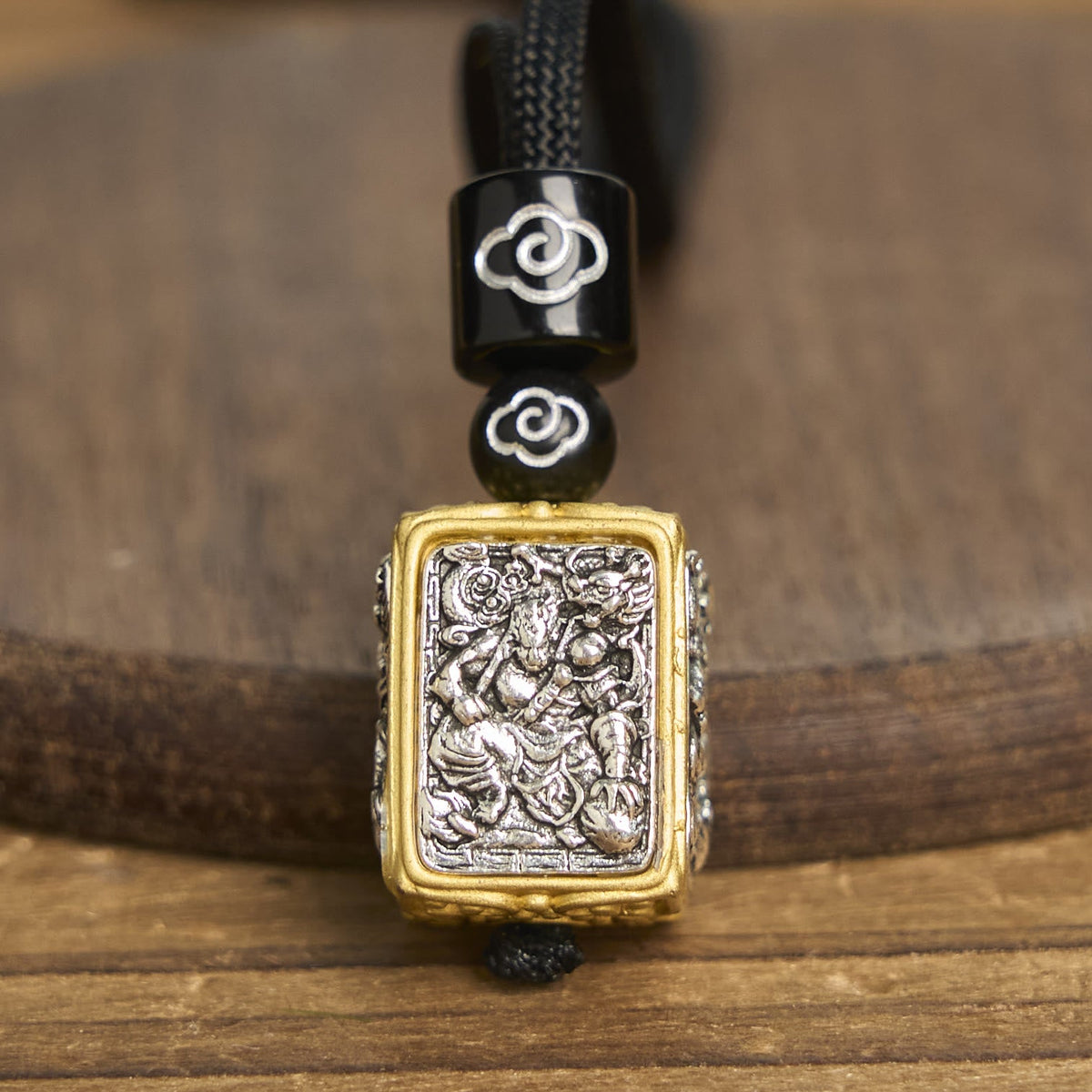 Buddha Stones Tibetan Zakiram Goddess Of Wealth Protection Rope Square Necklace Pendant - image 8