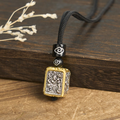 Buddha Stones Tibetan Zakiram Goddess Of Wealth Protection Rope Square Necklace Pendant - Mythical Beast - image 7