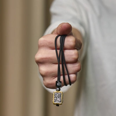 Buddha Stones Tibetan Zakiram Goddess Of Wealth Protection Rope Square Necklace Pendant - image 11