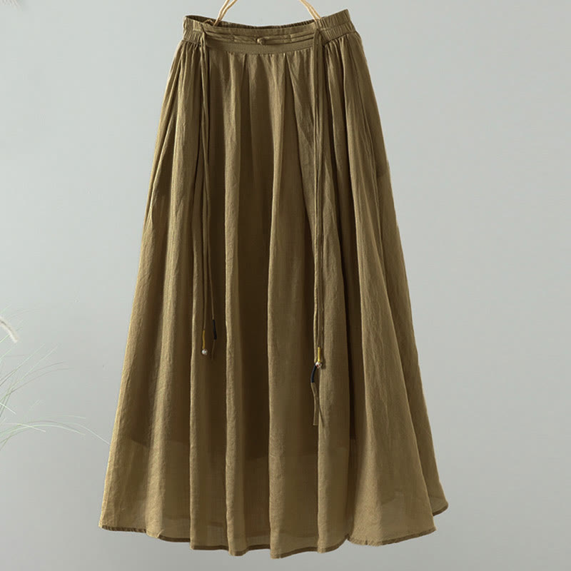 Buddha Stones Summer Retro Pure Color Tassel Design Women's Skirt With Pockets - DarkGoldenrod - US12，UK/AU16，EU44 (2XL) - image 1