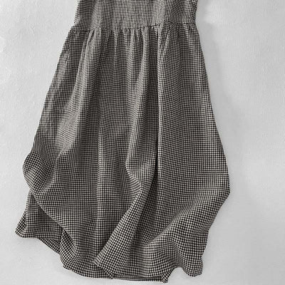 Buddha Stones Casual Plain Handmade Plaid Midi Dress Cotton Sleeveless Dress With Pockets - image 13