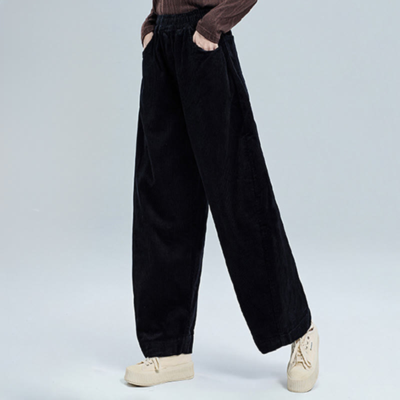 Buddha Stones Women's Fall Plain Ankle-Length Simple DesignCorduroy Cotton Pants With Pockets - image 4