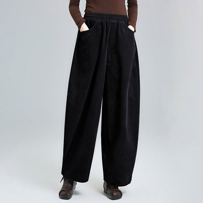 Buddha Stones Women's Fall Plain Ankle-Length Simple DesignCorduroy Cotton Pants With Pockets - Black - US8-10，UK/AU12-14，EU40-42 (2XL) - image 1