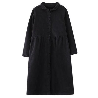 Buddha Stones Plain Buttons Long Sleeve Women's Corduroy Fleece-Lined Coat With Pockets - image 8