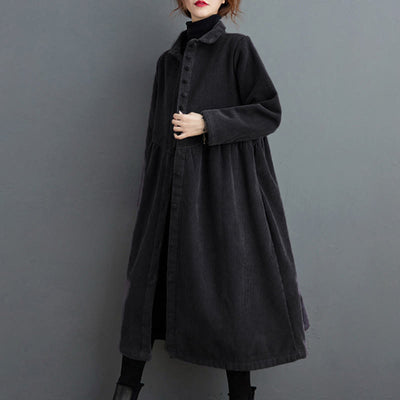 Buddha Stones Plain Buttons Long Sleeve Women's Corduroy Fleece-Lined Coat With Pockets - image 1