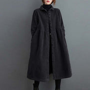 Foviel Plain Buttons Long Sleeve Women's Corduroy Fleece-Lined Coat With Pockets