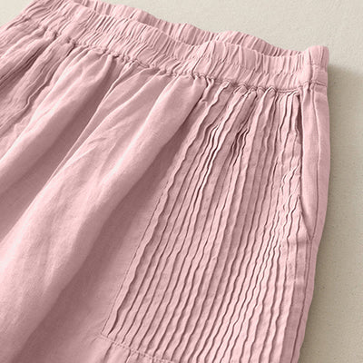 Buddha Stones Casual Plain Tucker Pleats Elastic Women's Polyester Wide Leg Pants With Pockets - image 2