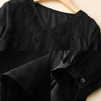 Buddha Stones V-Neck Lines Embroidery Women's Half Sleeve Shirt - image 13