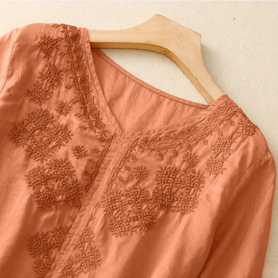 Buddha Stones V-Neck Lines Embroidery Women's Half Sleeve Shirt - image 11