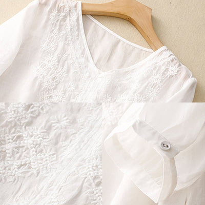 Buddha Stones V-Neck Lines Embroidery Women's Half Sleeve Shirt - image 17