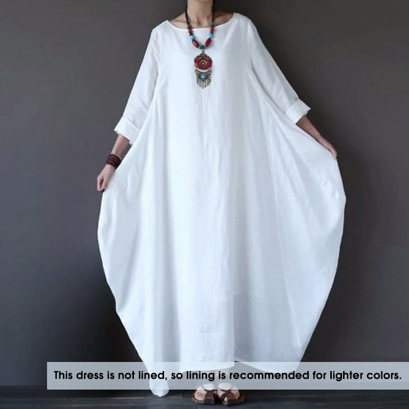 Buddha Stones Solid Color Three Quarter Sleeve Cotton Women's Maxi Dress - image 2