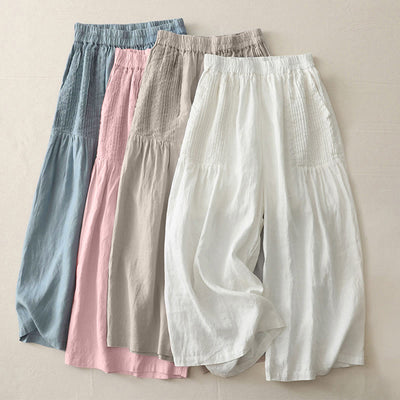 Buddha Stones Casual Plain Tucker Pleats Elastic Women's Polyester Wide Leg Pants With Pockets - image 21