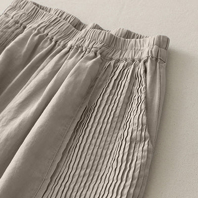 Buddha Stones Casual Plain Tucker Pleats Elastic Women's Polyester Wide Leg Pants With Pockets - image 14