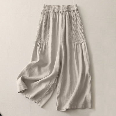 Buddha Stones Casual Plain Tucker Pleats Elastic Women's Polyester Wide Leg Pants With Pockets - Tan - US8-10，UK/AU12-14，EU40-42 (2XL) - image 13