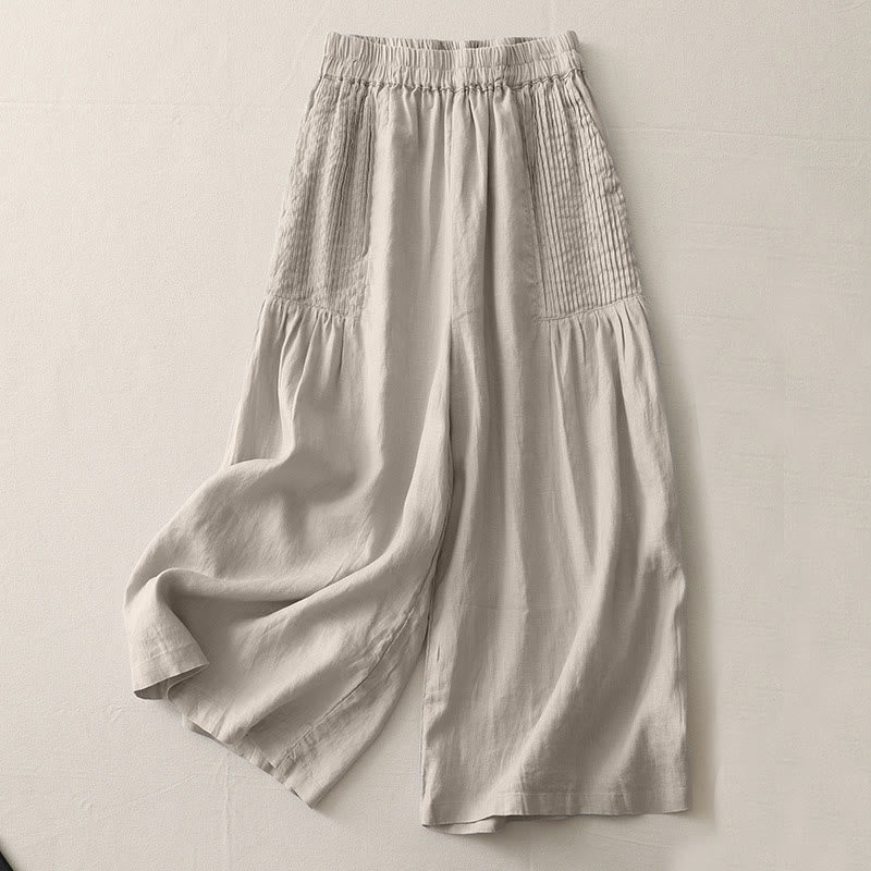 Buddha Stones Casual Plain Tucker Pleats Elastic Women's Polyester Wide Leg Pants With Pockets - Tan - US8-10，UK/AU12-14，EU40-42 (2XL) - image 13