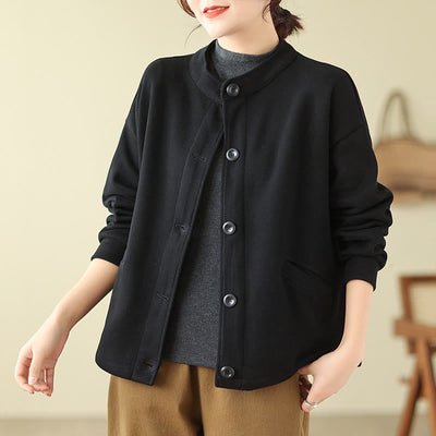 Buddha Stones Solid Color Women's Cotton Buttons Jacket With Pockets - image 5