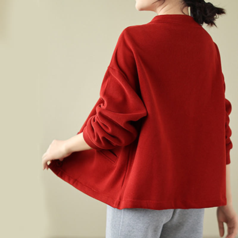 Buddha Stones Solid Color Women's Cotton Buttons Jacket With Pockets - image 8