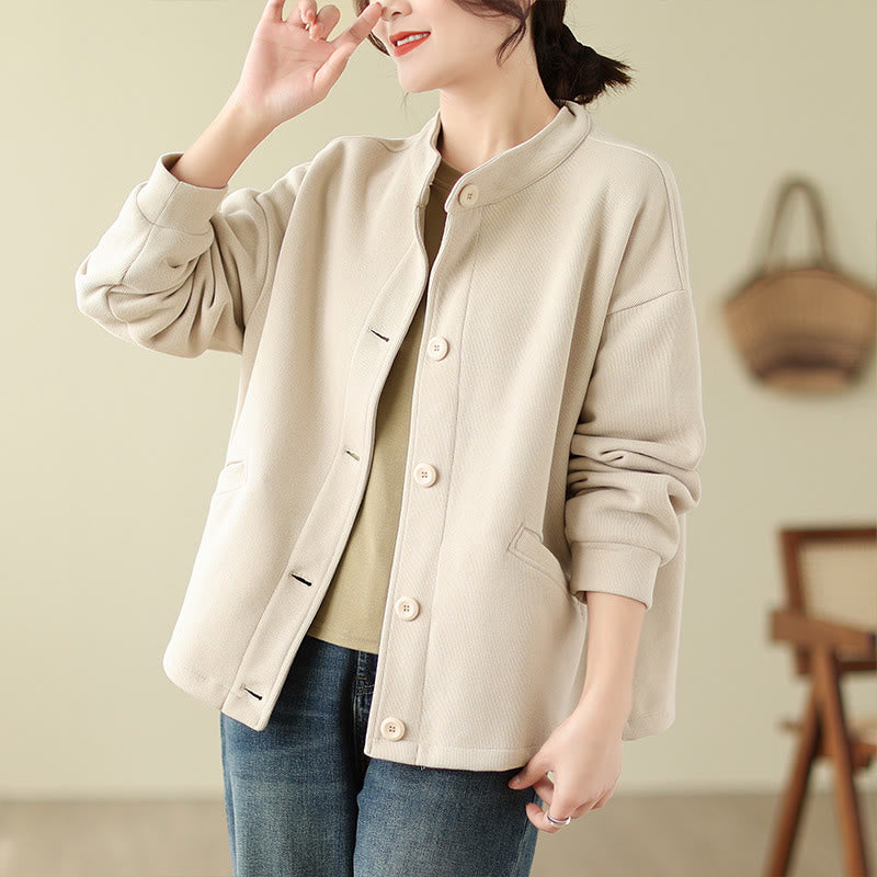 Buddha Stones Solid Color Women's Cotton Buttons Jacket With Pockets - image 15