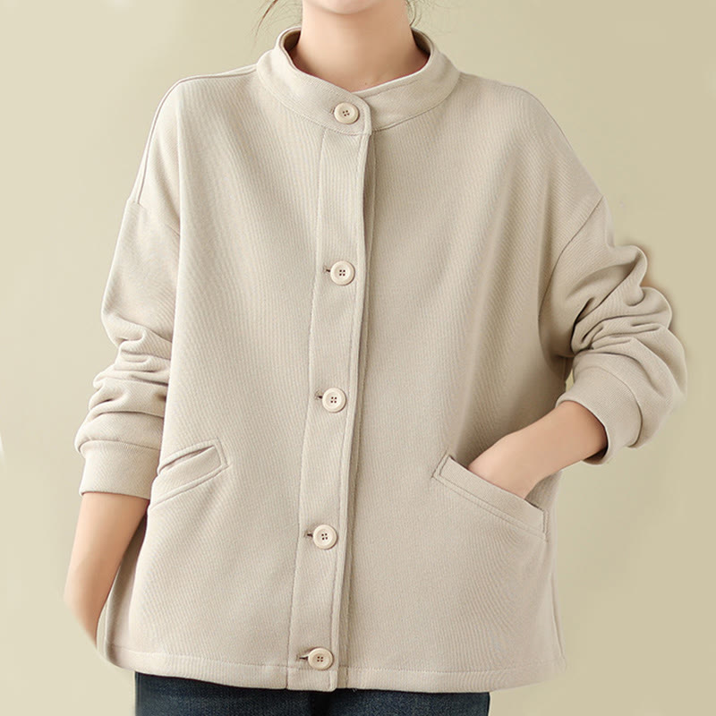 Buddha Stones Solid Color Women's Cotton Buttons Jacket With Pockets - AntiqueWhite - US14，UK/AU18，EU46 (2XL) - image 14