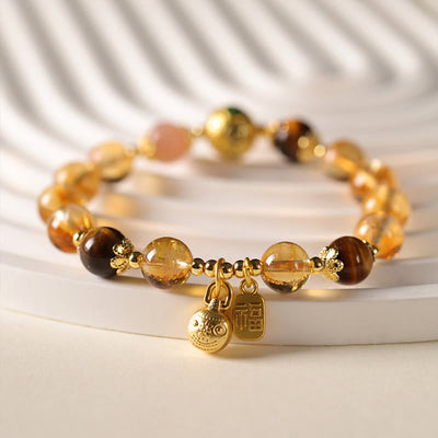 Buddha Stones Natural Citrine Fu Character Lucky Beast Prosperity Bracelet - image 3