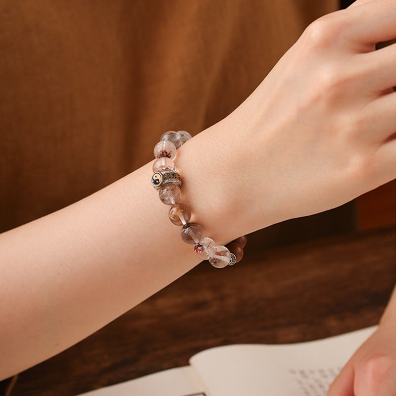 Buddha Stones Lightning Struck Wood Red Phantom Yin Yang Protection Bracelet - image 16
