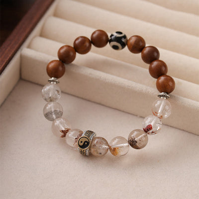 Buddha Stones Lightning Struck Wood Red Phantom Yin Yang Protection Bracelet - image 2