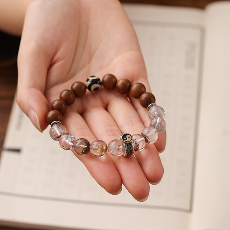 Buddha Stones Lightning Struck Wood Red Phantom Yin Yang Protection Bracelet - image 4