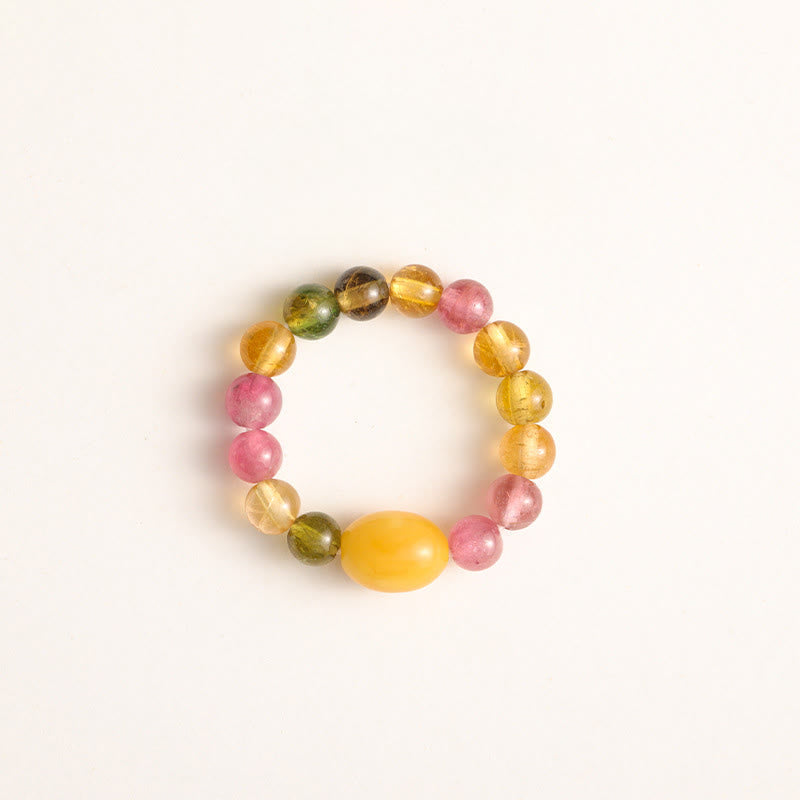 Buddha Stones Natural Tourmaline Lucky Pearl Pixiu Amber Positive Love Ring - Tourmaline & Amber - image 11