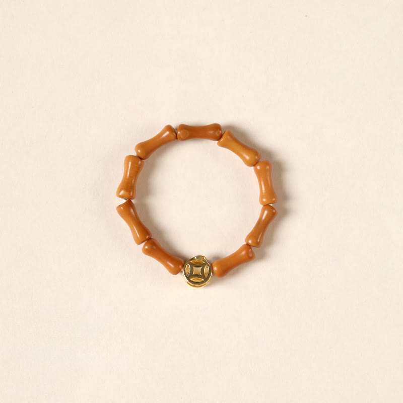 Buddha Stones Olive Pit Bead Copper Coin Inner Strength Ring - Copper Coin - 6mm - image 3