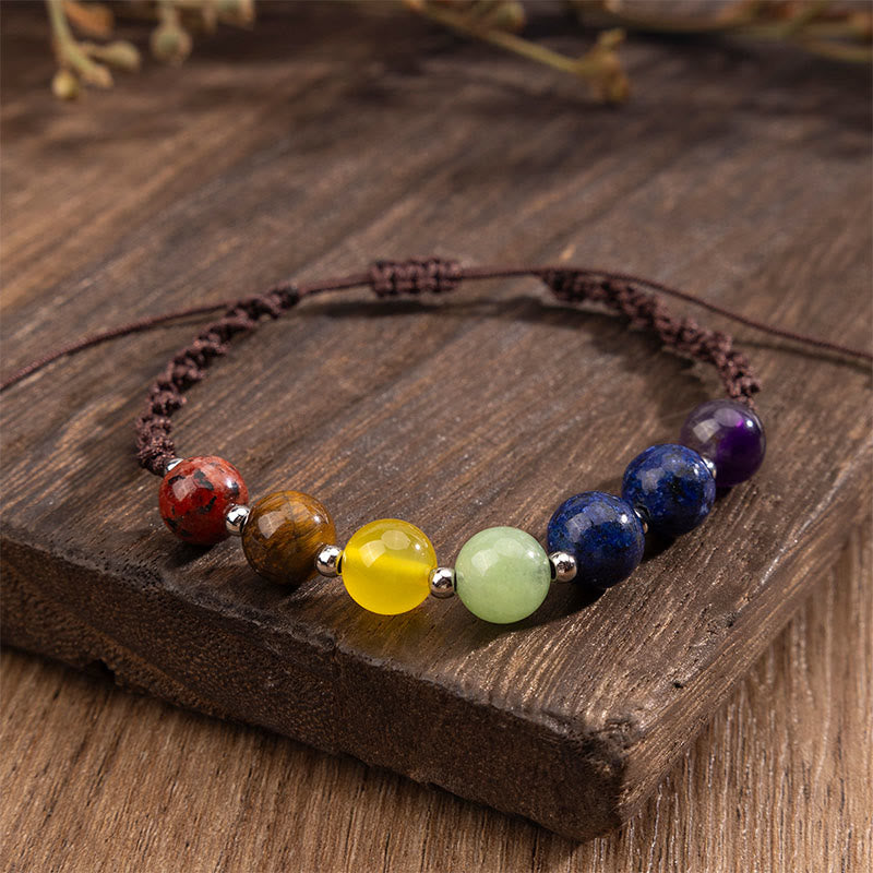 Buddha Stones Natural Various Crystals Tiger Eye Amethyst Courage Rope Bracelet - image 3