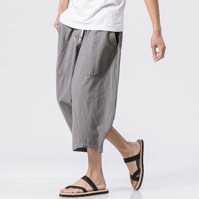 Buddha Stones Summer Casual Simple Plain Design 7-8 Length Men's Drawstring Pants With Pockets - image 4