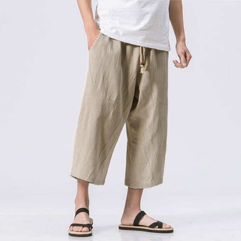 Buddha Stones Summer Casual Simple Plain Design 7-8 Length Men's Drawstring Pants With Pockets - Beige - US/UK/AU46，EU56 (5XL) - image 13