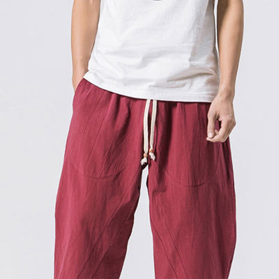Buddha Stones Summer Casual Simple Plain Design 7-8 Length Men's Drawstring Pants With Pockets - image 9