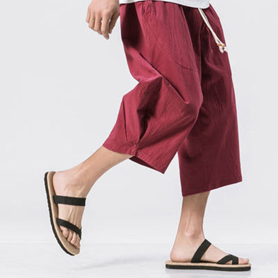 Buddha Stones Summer Casual Simple Plain Design 7-8 Length Men's Drawstring Pants With Pockets - image 7