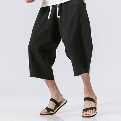 Buddha Stones Summer Casual Simple Plain Design 7-8 Length Men's Drawstring Pants With Pockets - image 11