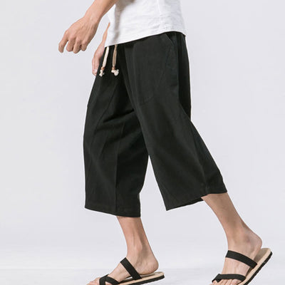 Buddha Stones Summer Casual Simple Plain Design 7-8 Length Men's Drawstring Pants With Pockets - image 12