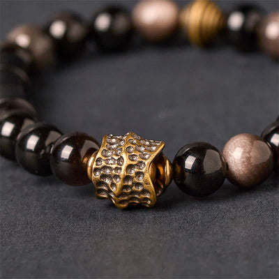Buddha Stones Silver Sheen Obsidian Ebony Protection Bracelet - image 2