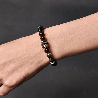 Buddha Stones Silver Sheen Obsidian Ebony Protection Bracelet - image 4