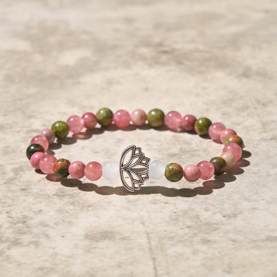 Buddha Stones Rhodonite Unakite Beads Lotus Healing Bracelet - image 3