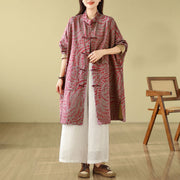 Foviel Frog-button Vine Leaves Women's Coat With Pockets