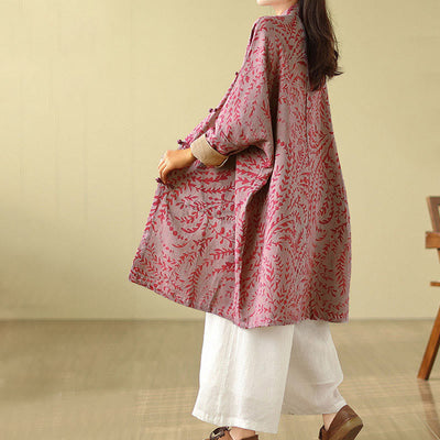 Buddha Stones Frog-button Vine Leaves Women's Coat With Pockets - image 11