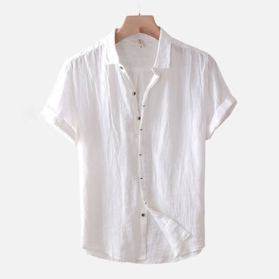 Buddha Stones Men's Shirt Solid Color Lapel Top Short Sleeve Comfy Button Crease Cotton Linen Shirt - Short Sleeve - White - US/UK/AU50，EU60 (5XL) - image 7