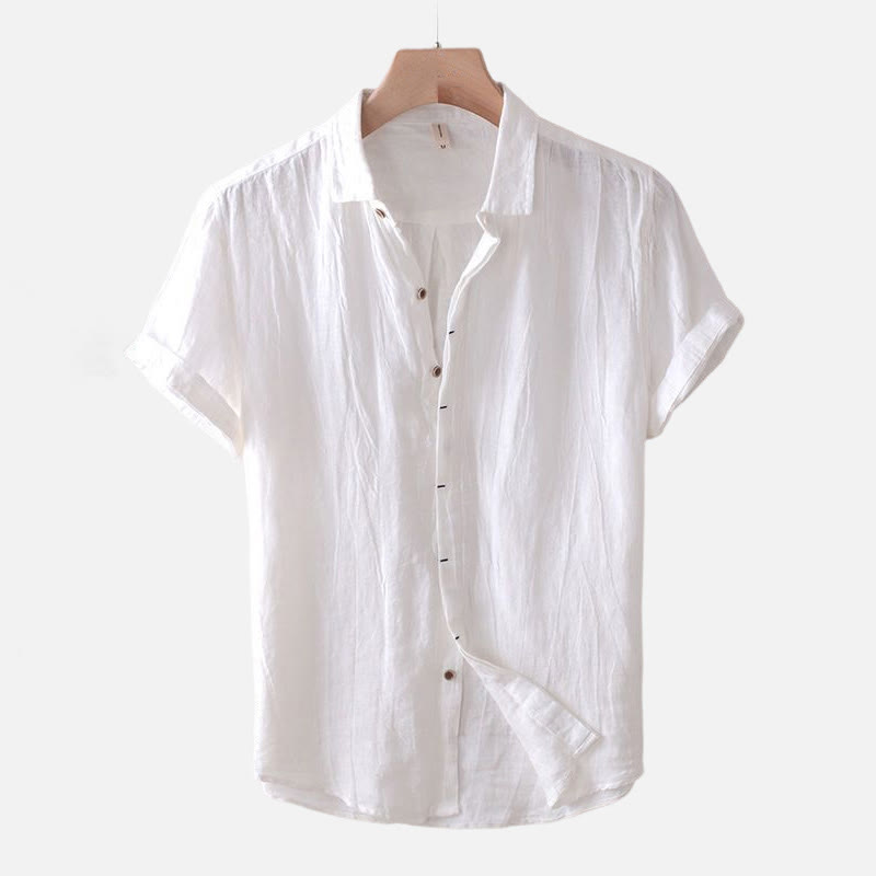 Buddha Stones Men's Shirt Solid Color Lapel Top Short Sleeve Comfy Button Crease Cotton Linen Shirt - Short Sleeve - White - US/UK/AU50，EU60 (5XL) - image 7
