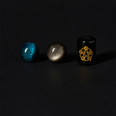 Buddha Stones Silver Sheen Obsidian Blue Tiger Eye Black Onyx Five Elements Protection Bracelet - image 7