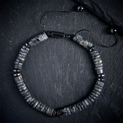 Buddha Stones Small Black Obsidian Green Aventurine Grey Jasper Tiger Eye Strength Rope Bracelet - Grey Jasper(Wrist Circumference: 15-20cm) - image 7